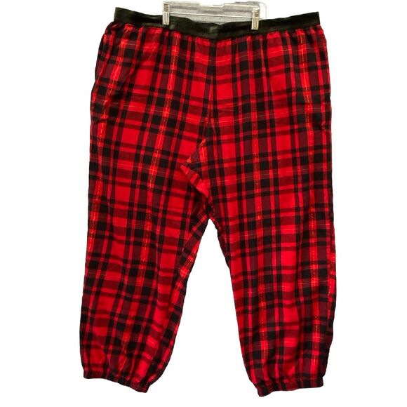 Victorias Secret pajama pant Plaid Holiday Metallic Gold cotton Velvet Waist 2XL - Picture 1 of 9